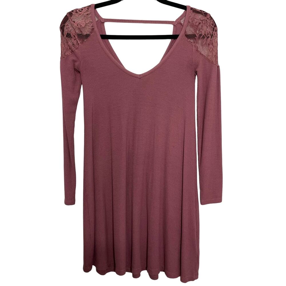 American Eagle Outfitters A-line Dress Ribbed Lace Scoop Neck‎ Dusty Pink XXS
